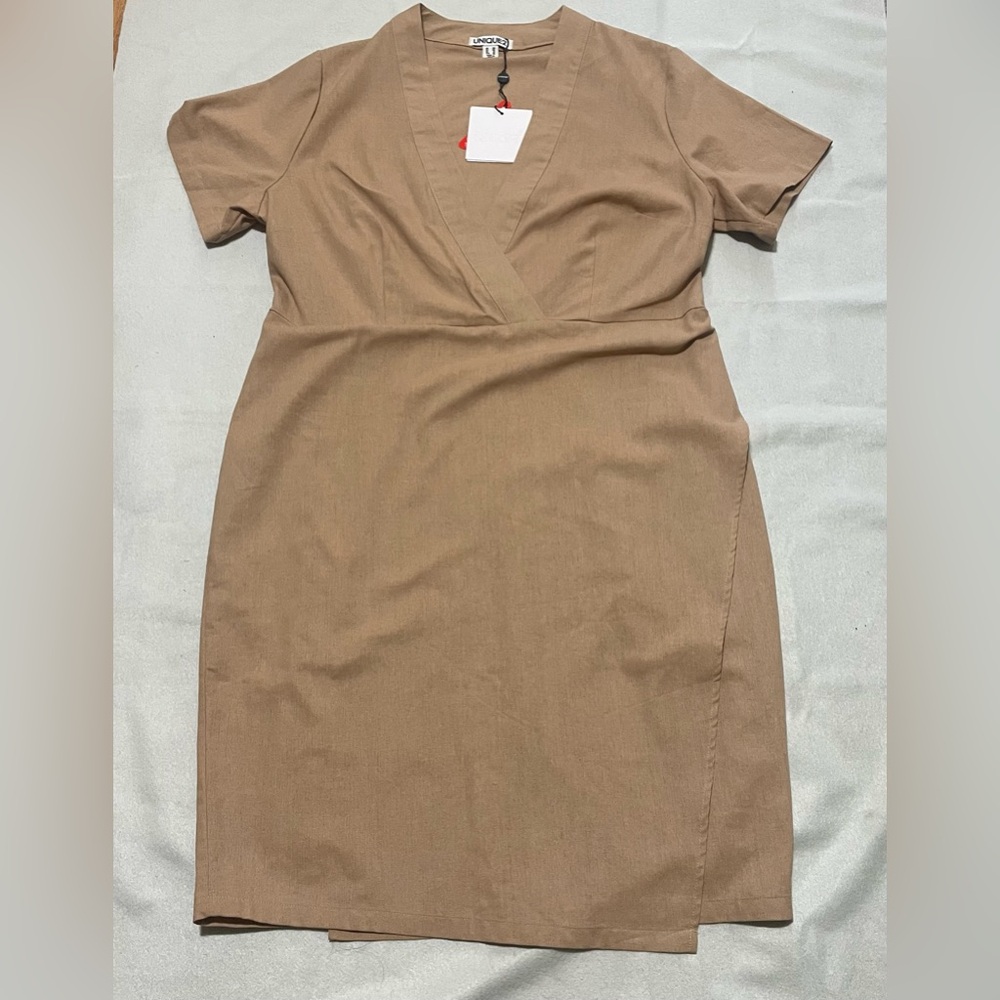 Unique21 Tan Wrap Dress